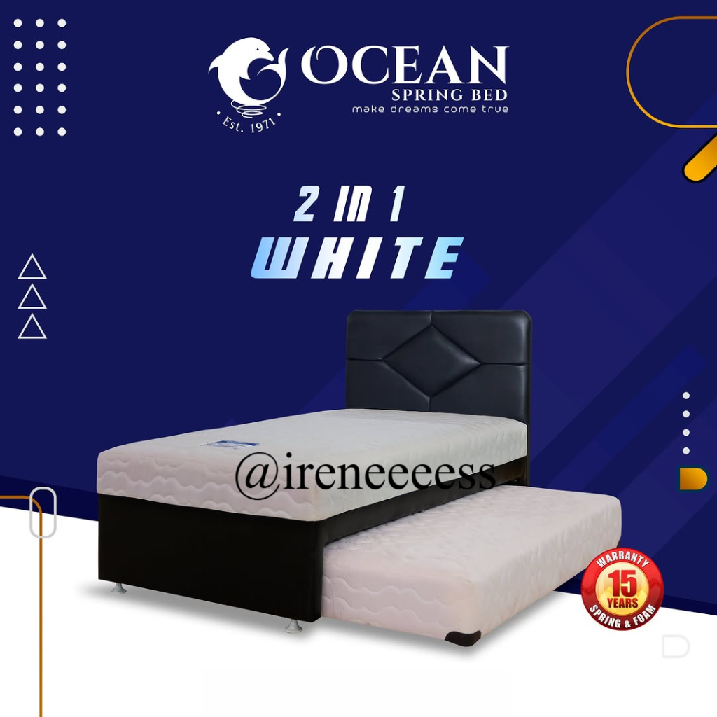 [ 2IN1 OCEAN WHITE ]  KASUR SPRING BED 2IN1 WARNA PUTIH SANDARAN HITAM / KASUR SORONG DORONG ANAK GA
