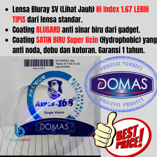 LENSA INDEX 1.67 LENSA LEBIH TIPIS BLURAY BLUGARD DOMAS ANTI SINAR BIRU GADGET
