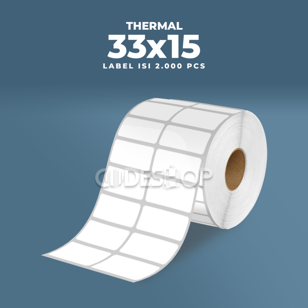 

Stiker Label Thermal 33x15mm 2 Line isi 2000 Pcs Core 1" Gap