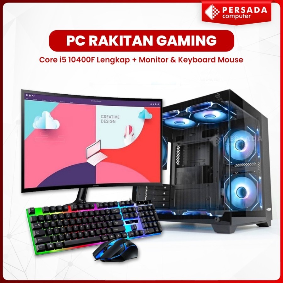 PC RAKITAN GAMING Core i5 10400F Lengkap + Monitor & Keyboard Mouse
