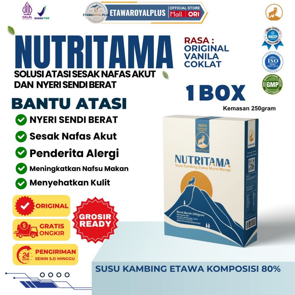 

Nutritama - Susu Kambing Etawa Untuk Nyeri Sendi Dan Tulang 1 Box