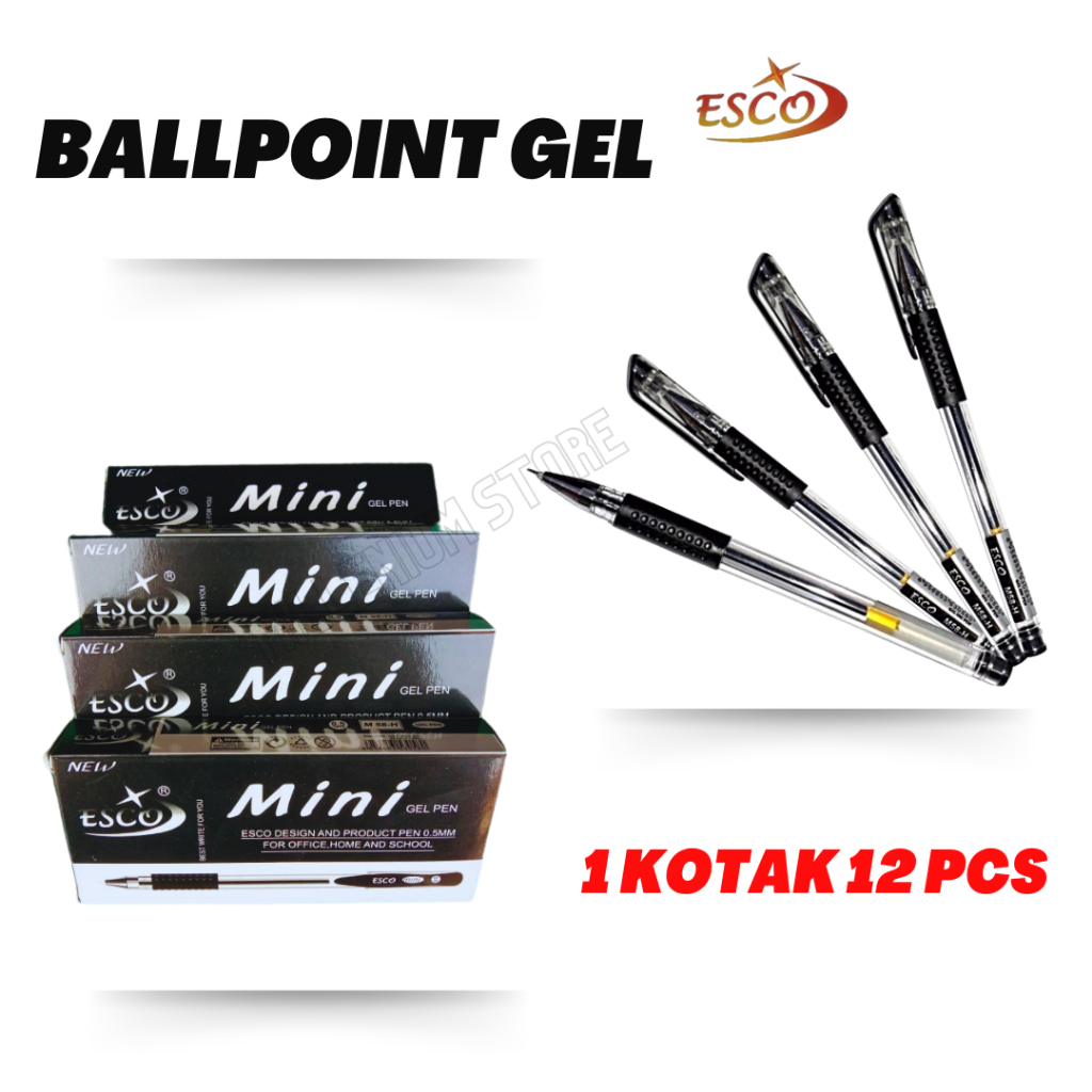 

12pcs) Pulpen Gel Esco Mini JELL 0.5mm/Tinta Hitam Murah Grosir Lusin/Alat Tulis Sekolah Kantor / Cod