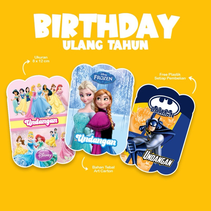 

UNDANGAN ULTAH ANAK | 1 Pack (5 Pcs) FREE Plastik | Undangan Ulang Tahun Karakter