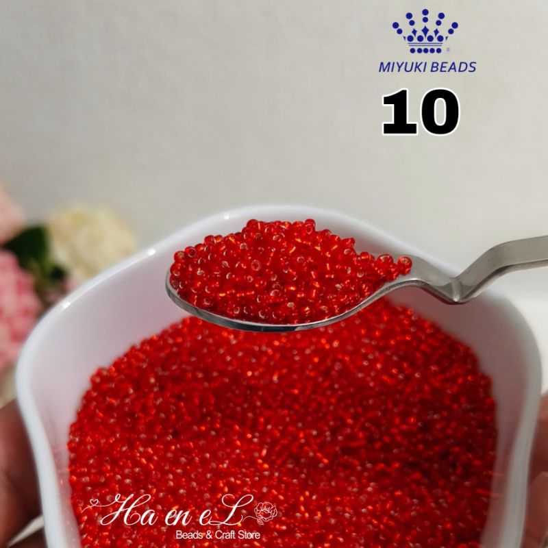 Payet Miyuki manik premium pasir ukuran 12/O(sp) & 11/O kode 10 (10gr) silverline merah / red