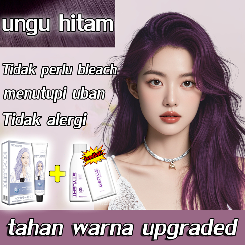 【Menutup uban】STYLE FIT Cat rambut ungu hitam 200ML Tidak perlu pemutih(shampoo pewarna rambut,pemut