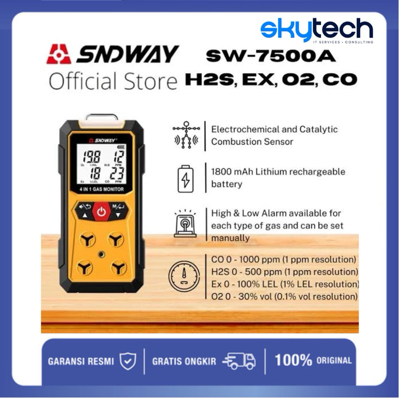 Gas Detector Sndway SW-7500A CO H2S O2 EX 4in Combustible LEL Sensor SW7500 Detektor