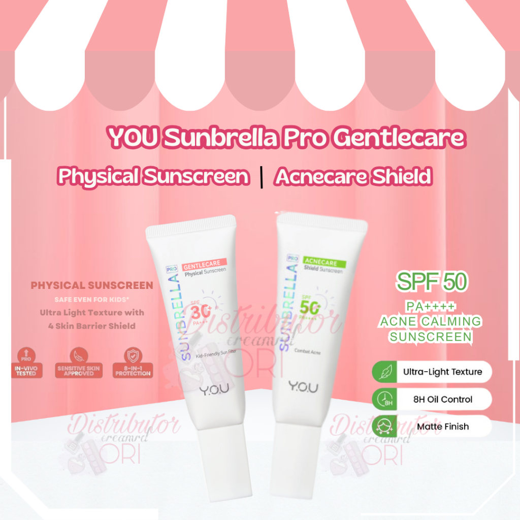 YOU Sunbrella Pro Gentlecare Physical Sunscreen SPF 30+ PA+++ 8 in 1 Protection | Acnecare Shield Su