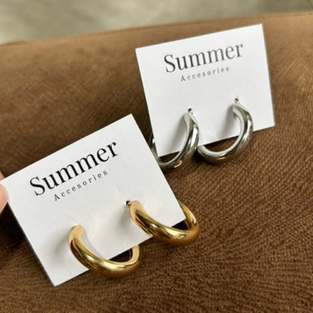 anting hoop tebal - anting gold silver