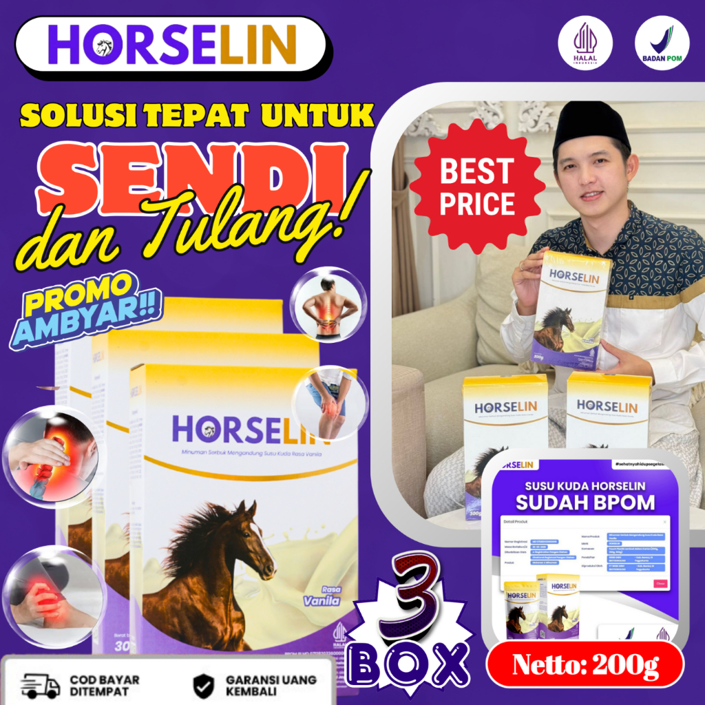 

Horselin Susu Kuda Liar Premium Asli Sumbawa Atasi Persendian Tulang Asam Urat Original 200GR 3 BOX