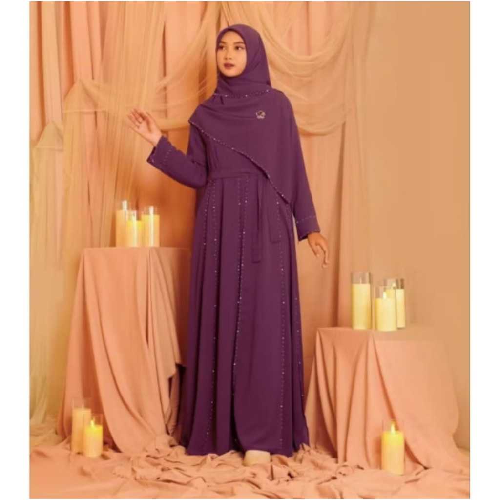 Baju Gamis Syar'i Burgundy Mewah Hijab Gamis Lebaran 2025 Model Gamis Terbaru Zahira Set Jilbab