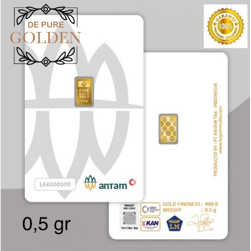 DE PURE GOLDEN Logam Mulia Antam 0.5 Gram / Emas Antam 0.5 gr
