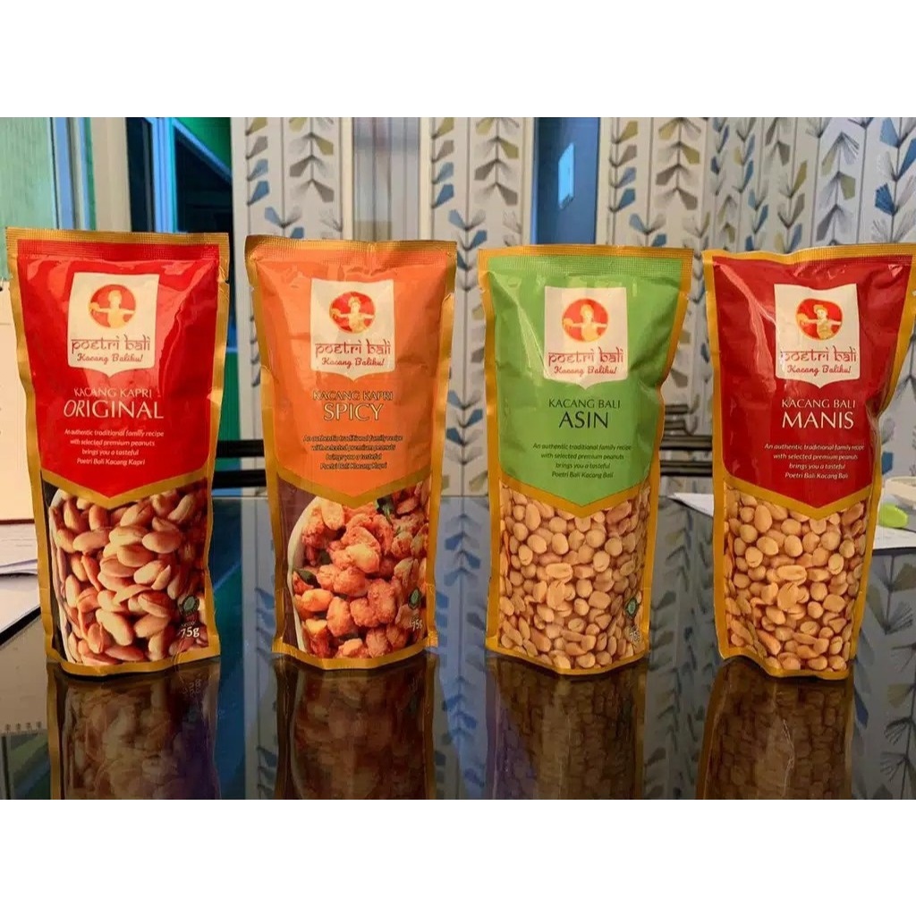 

Makanan Ringan Snack Kacang Poetri Bali Pouch 75 Gr Kacang Asin, Manis, Kacang Bawang Original, Spicy, Cashew Original, Crispy