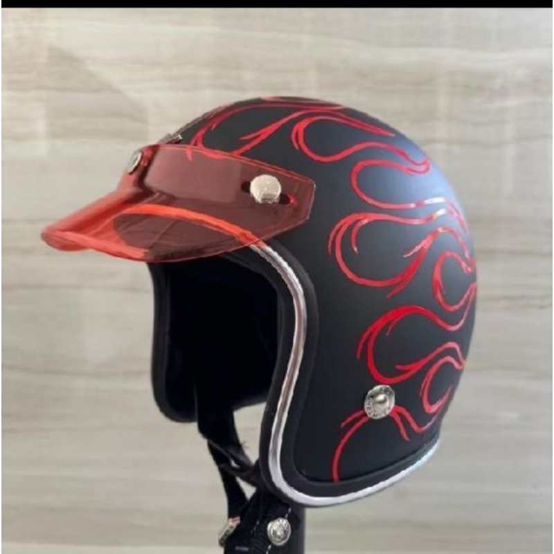 HELM SLIM HEAD Retro Merk - DAG helm SNI motif api