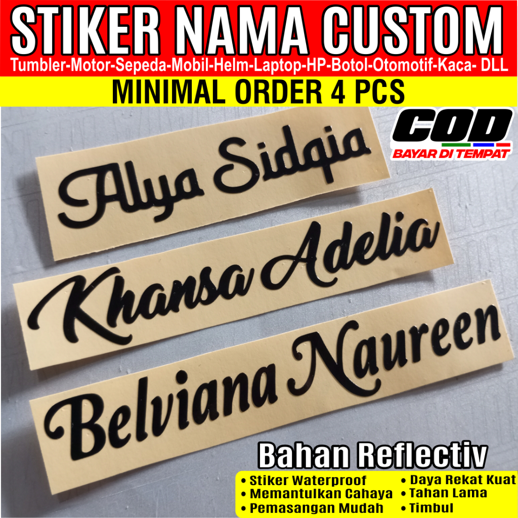 Cutting Stiker Nama Custom, Sticker Waterproof, Stiker Timbul