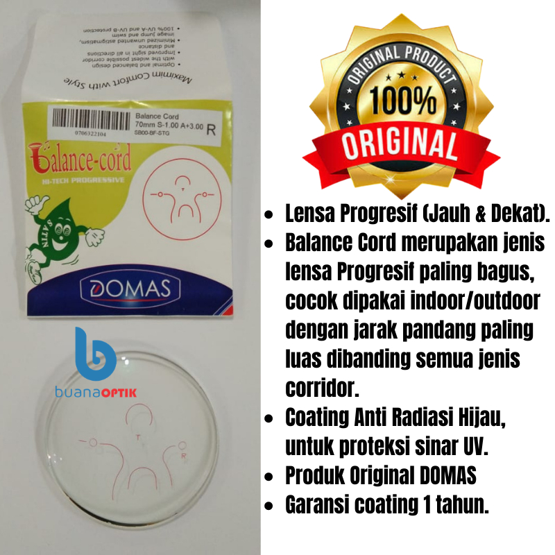 LENSA PROGRESIF BALANCE CORD ANTI REFLEKSI UV DOMAS KORIDOR TERNYAMAN
