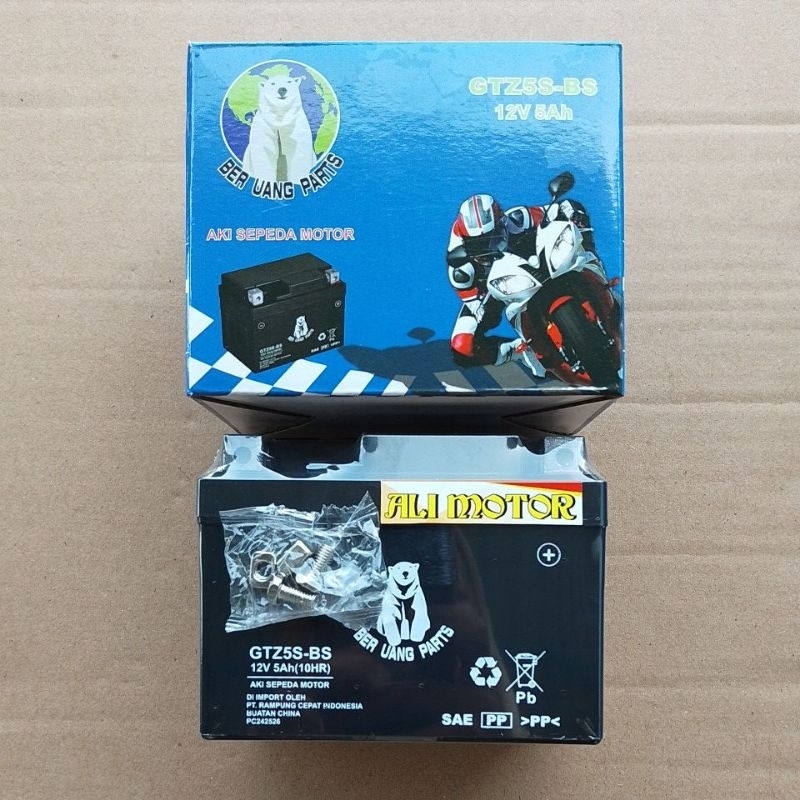 Aki motor beruang GTZ5S-BS 12 5AH supra 125 beat vario mio j vixion blade revo absolute ori BERUANG