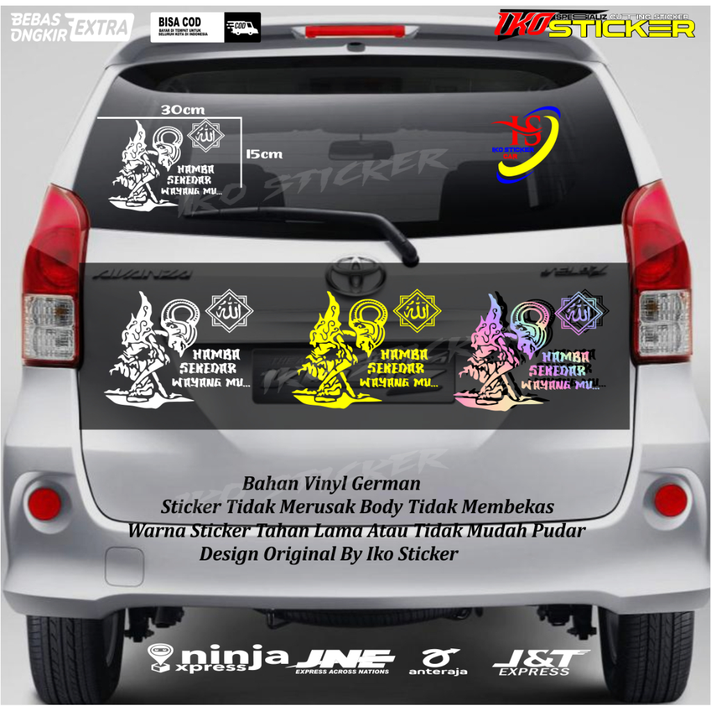 stiker mobil kaca belakang hamba sekedar wayangmu bisa untuk semua mobil stiker motif hologram