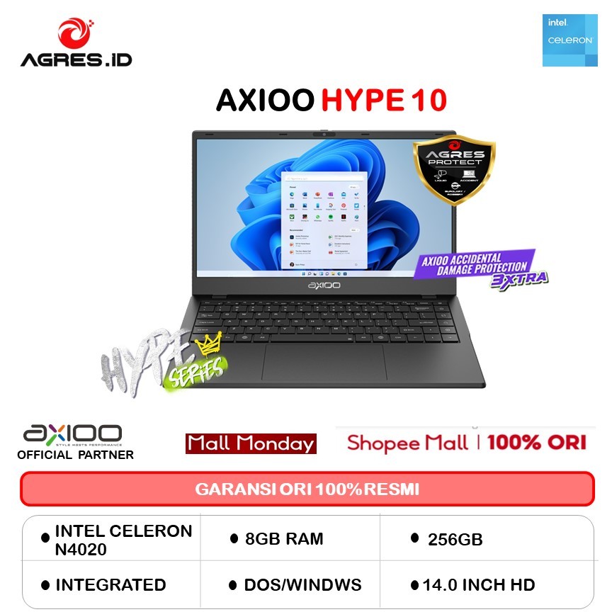 AXIOO HYPE 10 N4020 8GB 256GB DOS WINDOWS PRO 14.0 MIDNIGHT BLK/BROWN