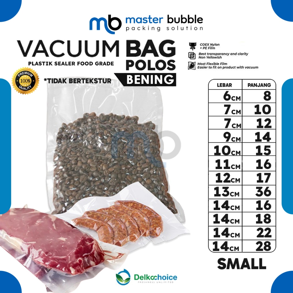 Plastik Vacuum Vacum Bag Sealer Small Tebal 80mic & 90mic Polos / Bening - Delkochoice