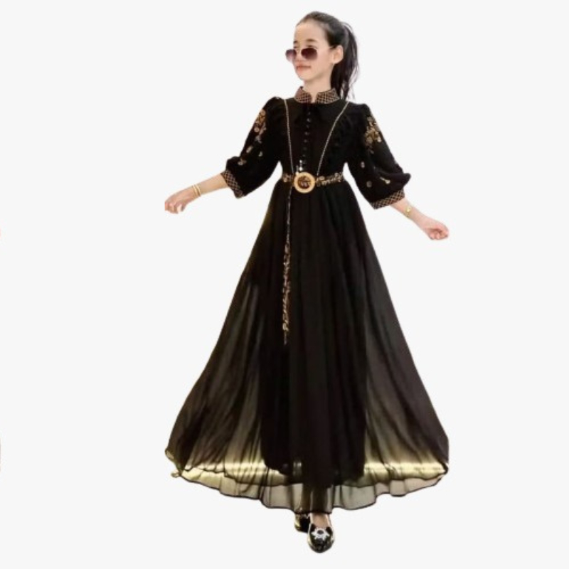 Gamis Anak Perempuan Dinda Kids BO Bahan Ceruty Babydoll Full Puring Aplikasi Bordir Size M L XL XXL