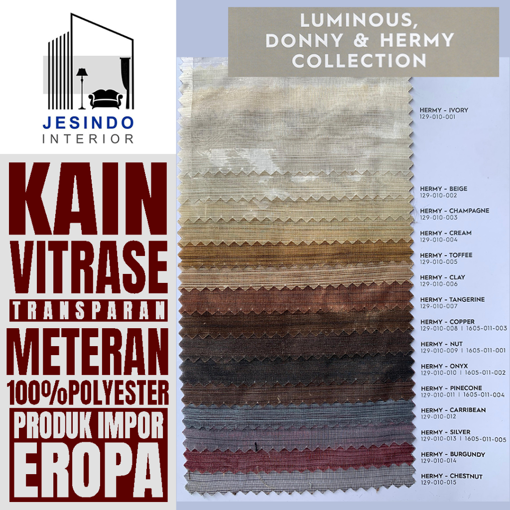 HERMY Kain Gorden  Vitrase Impor Eropa Meteran Bahan Polyester Transparan