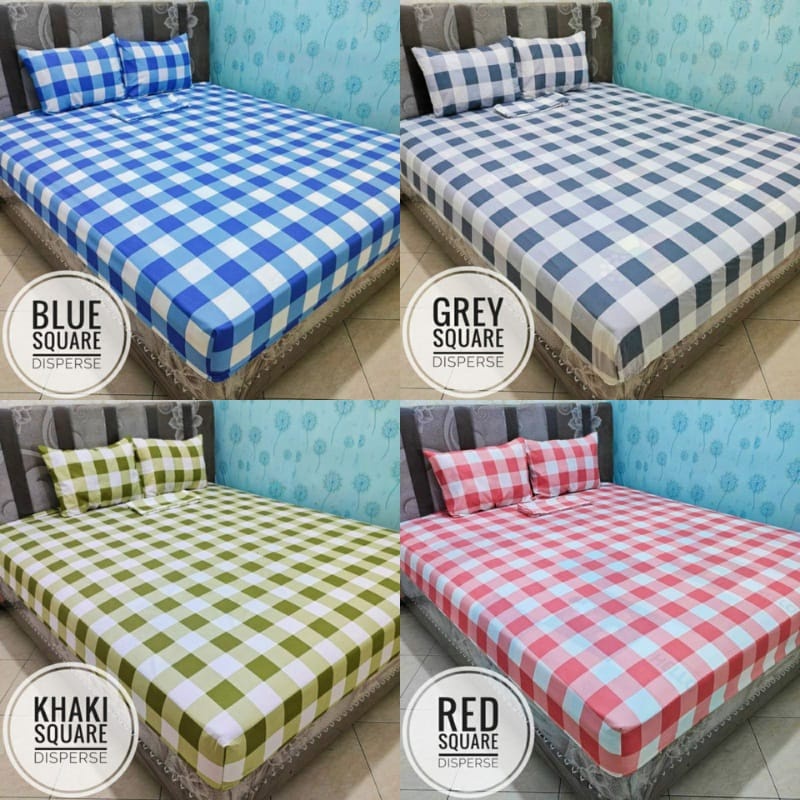 sprei kotak emily merah muda pink