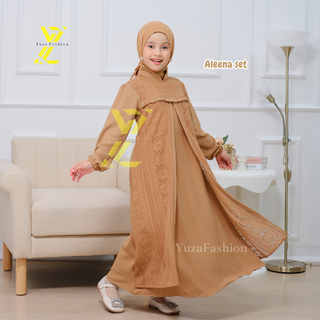 100% aman aleena dress gamis anak perempuan set hijab gamis anak tanggung gamis brokat anak gamis