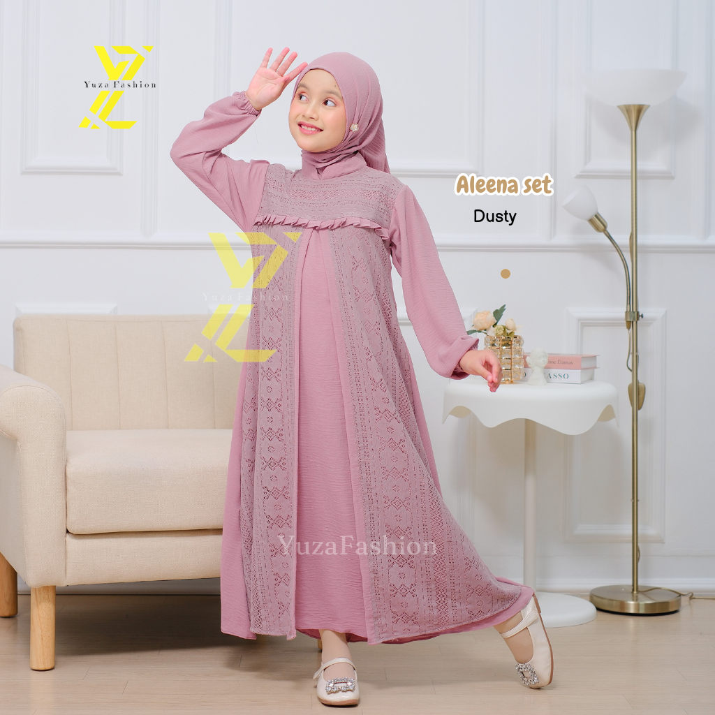 ORIGINAL Aleena Dress Gamis Anak Perempuan Set Hijab Gamis Anak Tanggung Gamis Brokat Anak Gamis
