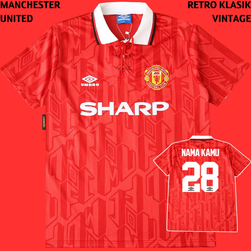 Jersey Retro MU 1992 1993 Home Merah Baju Bola Emyu Manchester United Vintage