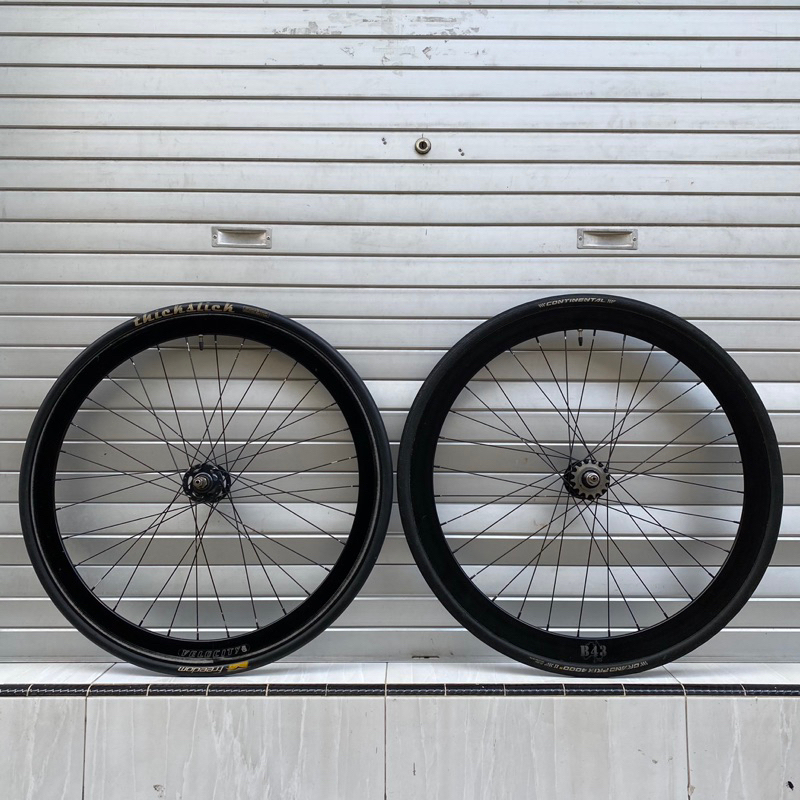 Wheelset Rims Velocity B43 Hub Front Novatec Rear S1X Cog 15T Spoke Stainless Black Ban Depan Thicks