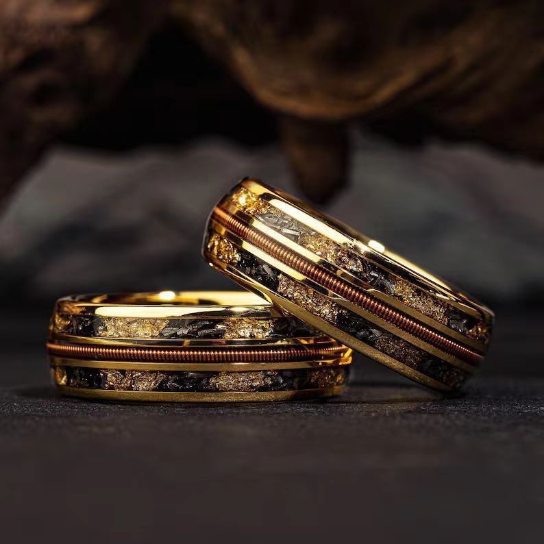 Cincin Model Jahit Gold List Gold / Stainless Steel Guitar String Gold Meteorite Rings / Cincin Eleg