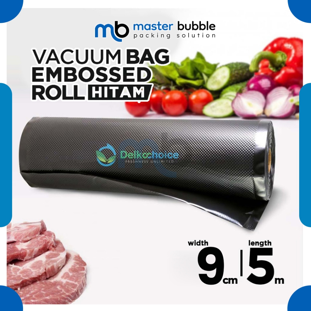 Vacuum Embossed Roll Hitam 9cm x 5 meter Plastik Vakum Makanan Vacum Bag Sealer  - Delkochoice