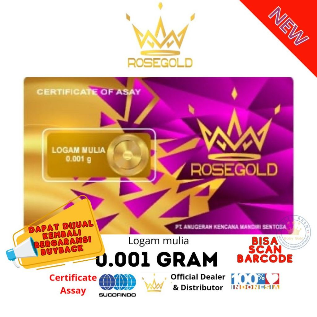 ROSE GOLD 0.001 GRAM LOGAM MULIA EMAS MURNI Baby Gold Mini Gold Microgram