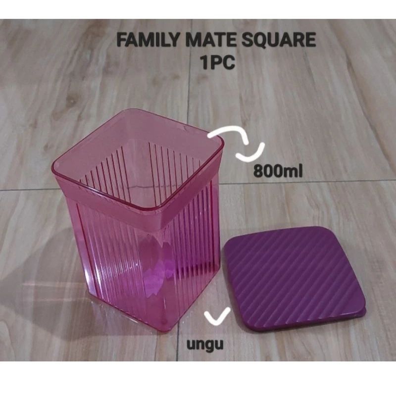 Terbaru Toples kristal family mate square  ungu 800 ml tupperware 2024 eceran 1 pcs