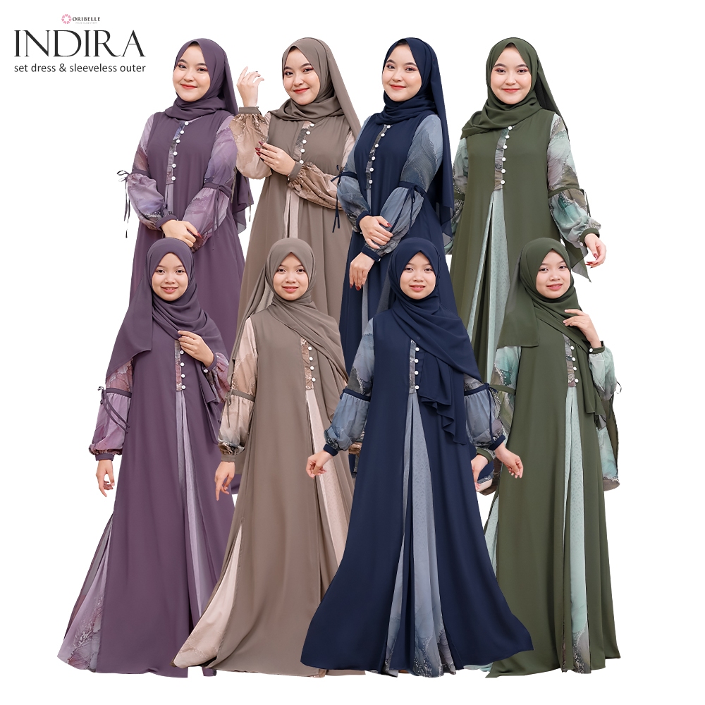 ORIBELLE Indira Dress Couple Ibu Anak Set Remaja Tanggung Plus Outer Pashmina