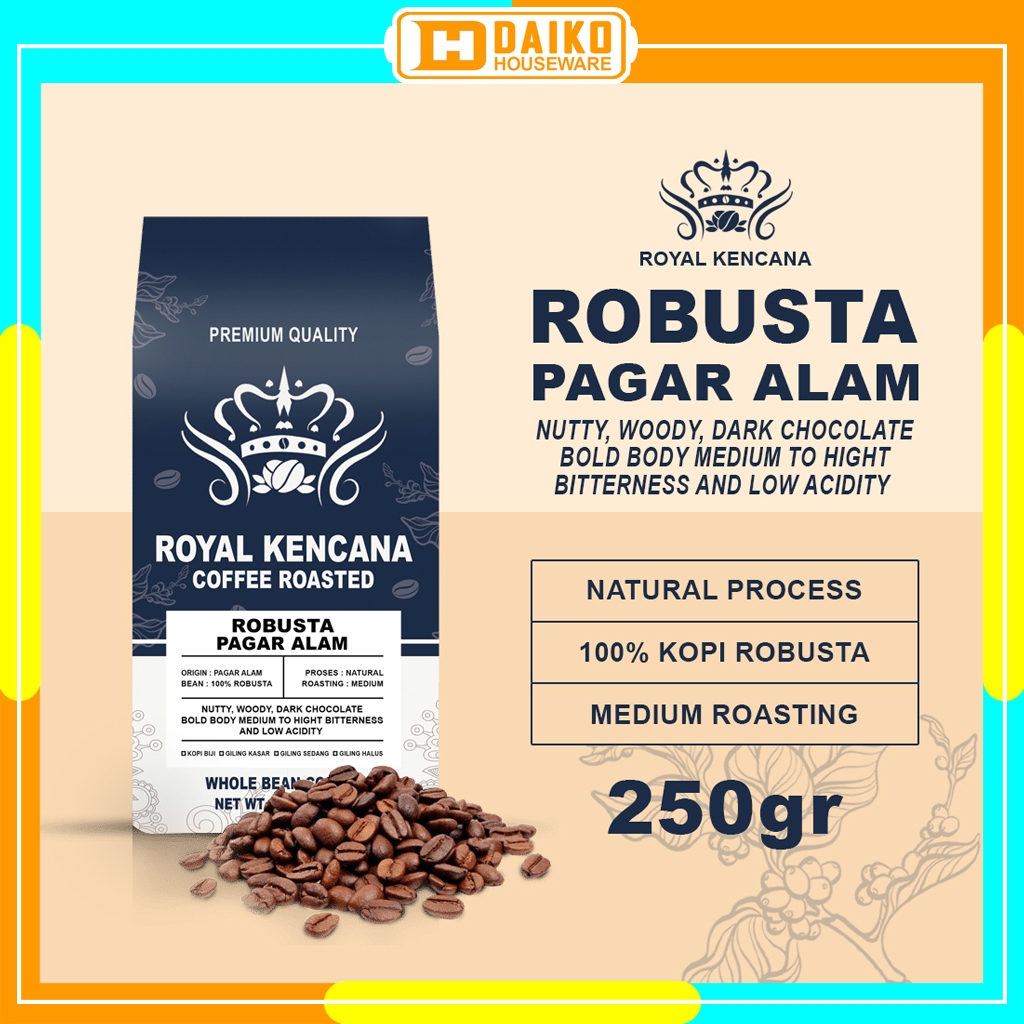 

Royal Kencana Robusta Pagar Alam Premium Quality Coffee Roasted 250gr - Whole Bean Medium Roast Specialty Coffee