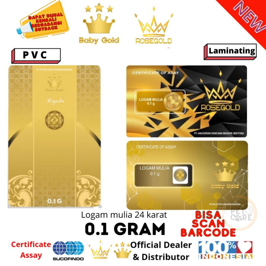 BABY GOLD / ROSE GOLD 0,1 gram Logam Mulia Emas Mini 24 Karat