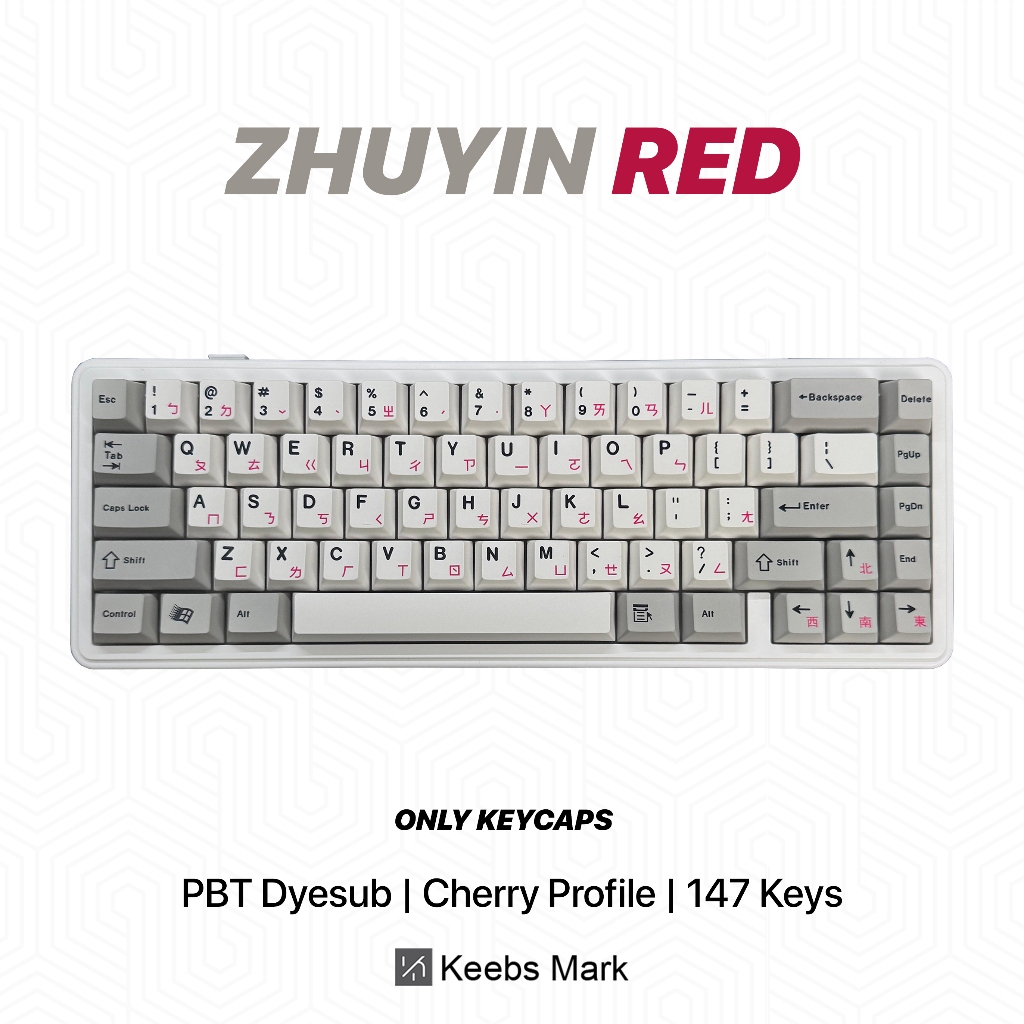 Zhuyin Red Keycaps PBT Dyesubt 147 Keys Cherry Profile Keycaps