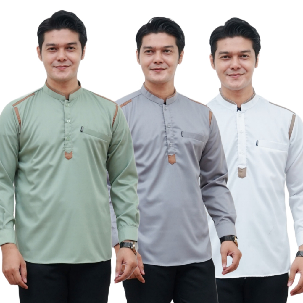 Baju Kemeja Koko Motif NAZAR | Baju Koko Pria Lengan Panjang Terbaru - ABHA