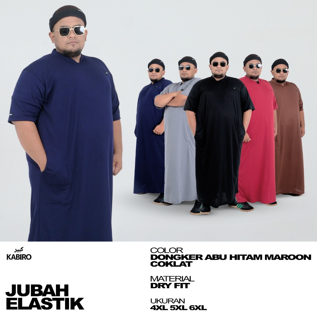 Rosal Jubah Elastik Kabiro Lengan Pendek Warna Hitam Dongker Coklat Maroon Abu Bahan Material Dry Fi