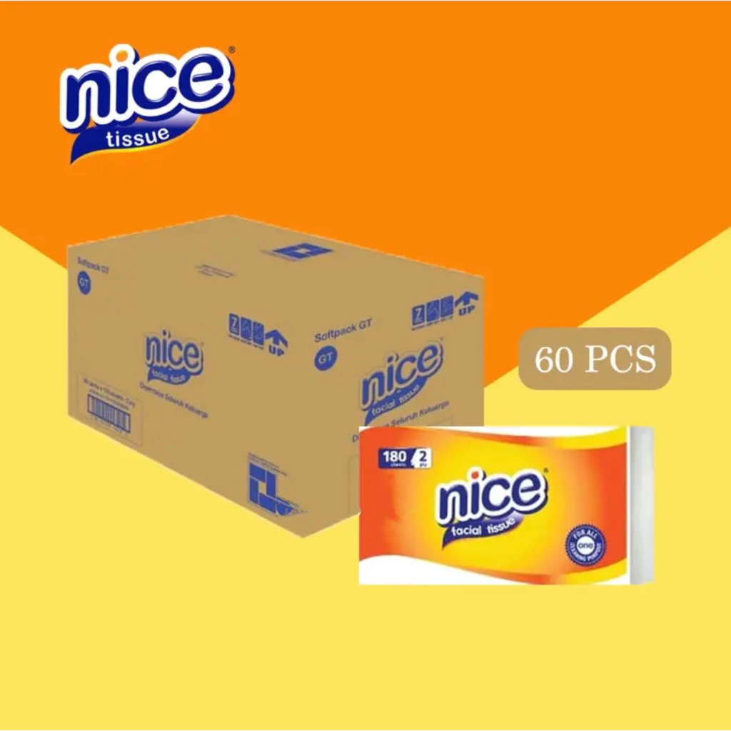 ( 1 DUS - 60 PACK ) Nice Facial Tissue 180 Sheet - 1 Dus [60 Pack] tisu/ NICE 360 HELAI