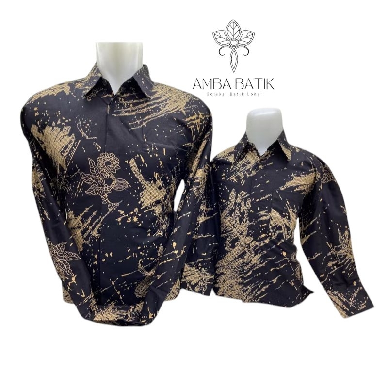 Batik Couple Ayah dan Anak Warna HITAM Motif Raja Ampat Pakai Lapisan Puring  Premium