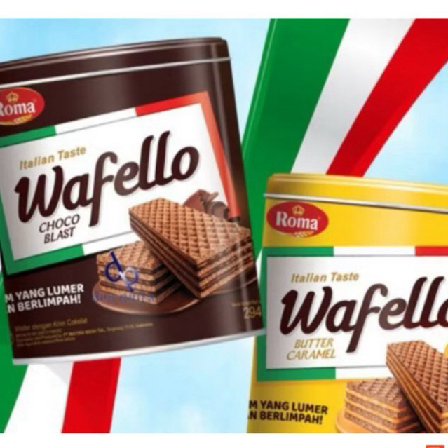 

Roma Wafello KALENG Choco 234gr Butter Caramel 228gr Wafer Lapis Krim Rasa Coklat / Karamel