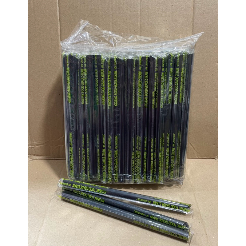 100pcs Sedotan Boba Hitam Jumbo 12mx21cm/Sedotan Bubble Steril Warna Hitam/Sedotan Plastik