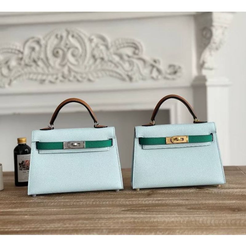 Blok warna buatan tangan terbaru mini Kelly Epsom tas tangan logam emas/perak tas mini tas cross-bod