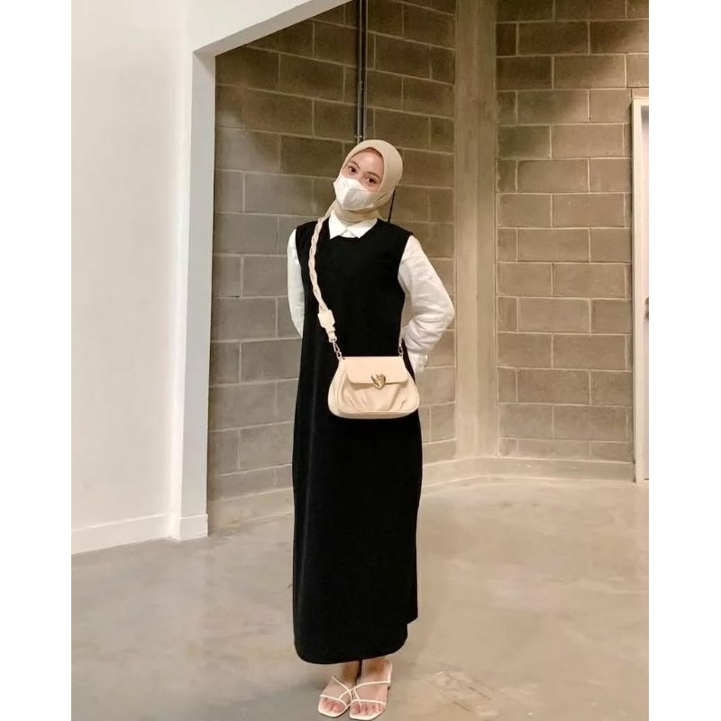 INNER DRESS SPAN KHUSUS HITAM KNIT RAJUT PREMIUM TEBAL LONG DRESS SPAN RAJUT TANPA LENGAN