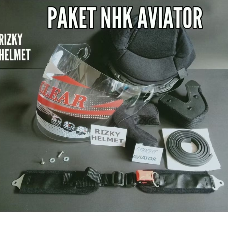 PAKET NHK AVIATOR, BUSA HELM NHK AVIATOR + KACA HELM NHK AVIATOR + TALI HELM  + LIS KARET