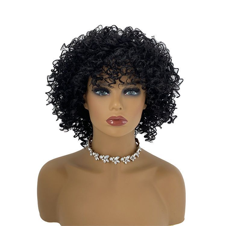 Jual panas populer wig keriting kecil busa rambut keriting kecil Afrika hitam