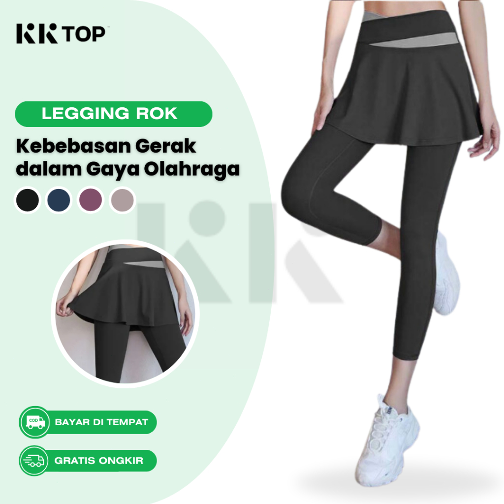 KKTOP Celana Rok Olahraga Wanita Celana Yoga High Waist Legging Rok Dua Lapis Gym (C004)