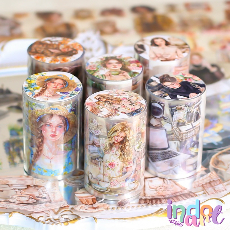 

(IAS) B5 - Washi Tape Deco Isolasi Transparant Girl Flower Garden Winter Fall Summer Season Anime Manhwa Korean Style 6 cm 2 meter